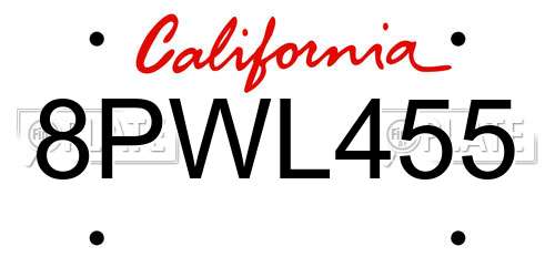 8PWL455 California License Plate