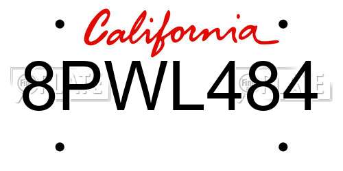 8PWL484 California License Plate