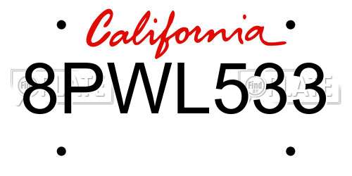 8PWL533 California License Plate