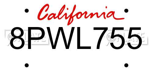 8PWL755 California License Plate