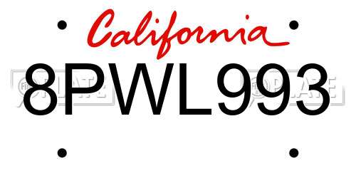 8PWL993 California License Plate