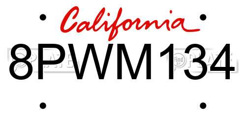 8PWM134 California License Plate