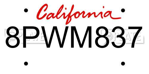 8PWM837 California License Plate