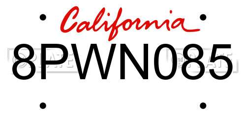 8PWN085 California License Plate