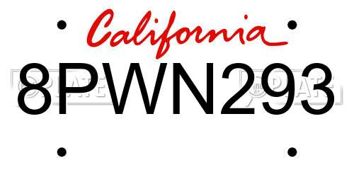8PWN293 California License Plate