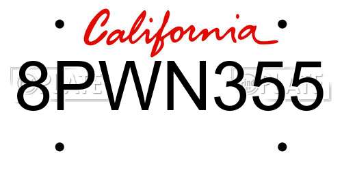 8PWN355 California License Plate