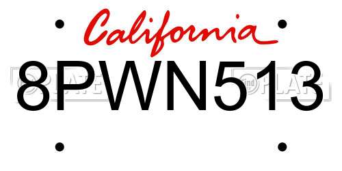 8PWN513 California License Plate