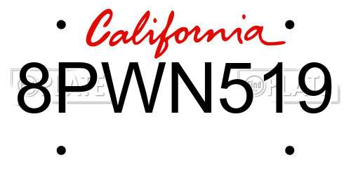 8PWN519 California License Plate
