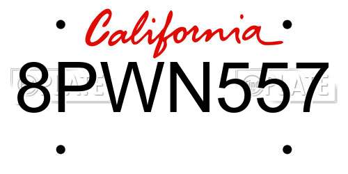 8PWN557 California License Plate