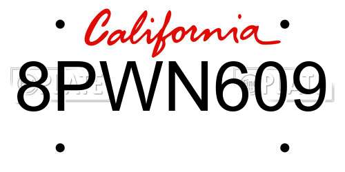 8PWN609 California License Plate