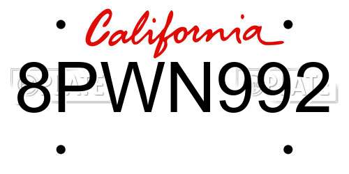 8PWN992 California License Plate
