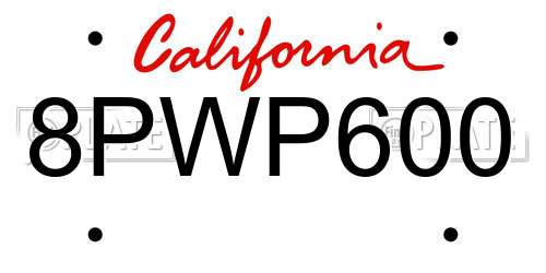 8PWP600 California License Plate