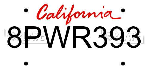 8PWR393 California License Plate