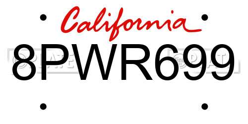 8PWR699 California License Plate
