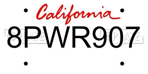 8PWR907 California License Plate