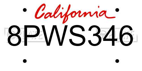 8PWS346 California License Plate