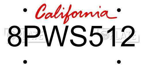 8PWS512 California License Plate