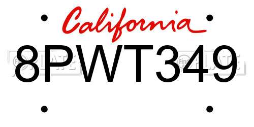 8PWT349 California License Plate