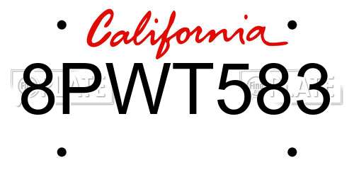 8PWT583 California License Plate
