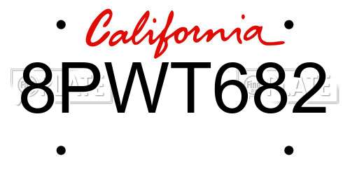 8PWT682 California License Plate
