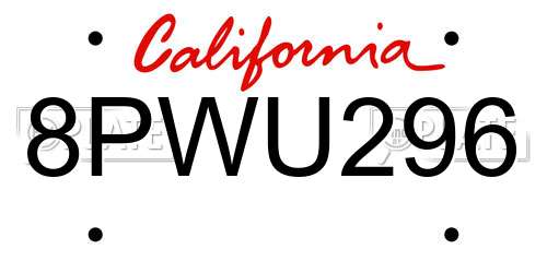8PWU296 California License Plate