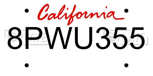 8PWU355 California License Plate