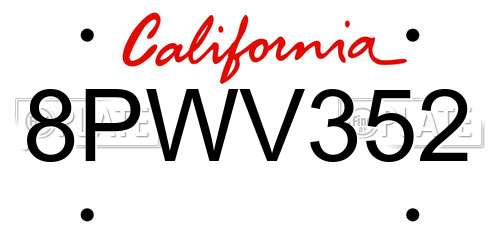 8PWV352 California License Plate