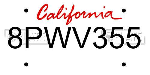 8PWV355 California License Plate
