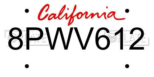 8PWV612 California License Plate