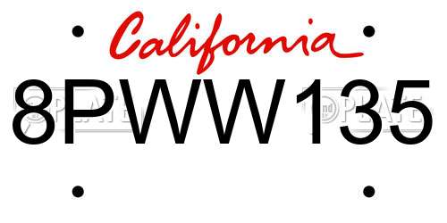 8PWW135 California License Plate