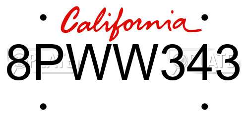 8PWW343 California License Plate