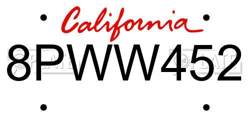 8PWW452 California License Plate