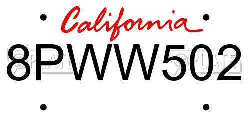 8PWW502 California License Plate