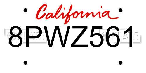 8PWZ561 California License Plate