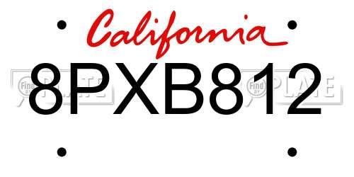 8PXB812 California License Plate