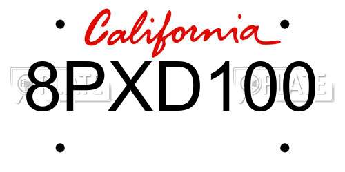 8PXD100 California License Plate