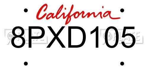 8PXD105 California License Plate