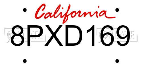 8PXD169 California License Plate