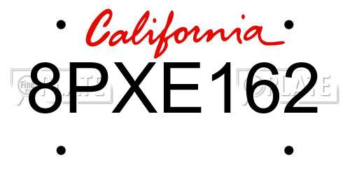 8PXE162 California License Plate