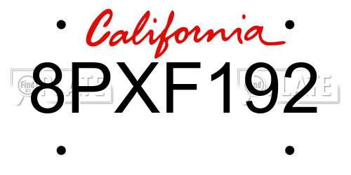 8PXF192 California License Plate