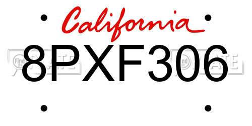 8PXF306 California License Plate