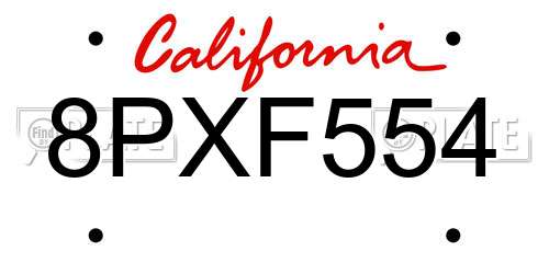 8PXF554 California License Plate