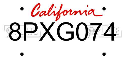 8PXG074 California License Plate