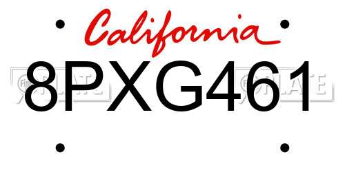 8PXG461 California License Plate
