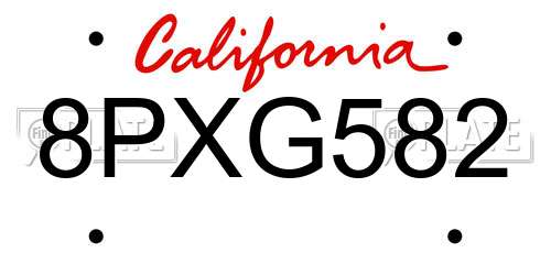 8PXG582 California License Plate