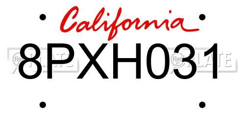 8PXH031 California License Plate