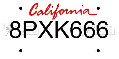 8PXK666 California License Plate