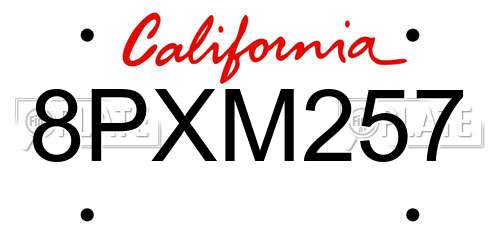 8PXM257 California License Plate