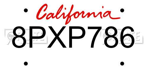 8PXP786 California License Plate