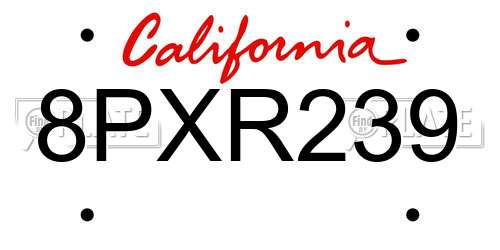 8PXR239 California License Plate